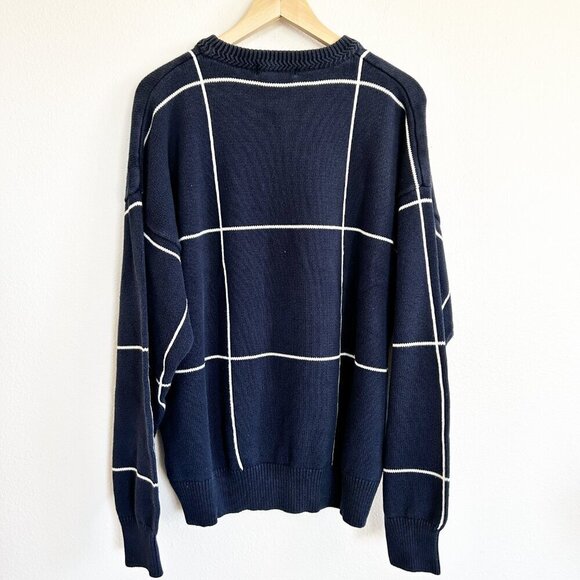 Vintage Nautica Sweater Windowpane Cotton Pullover 90's Dad Preppy - Picture 6 of 8